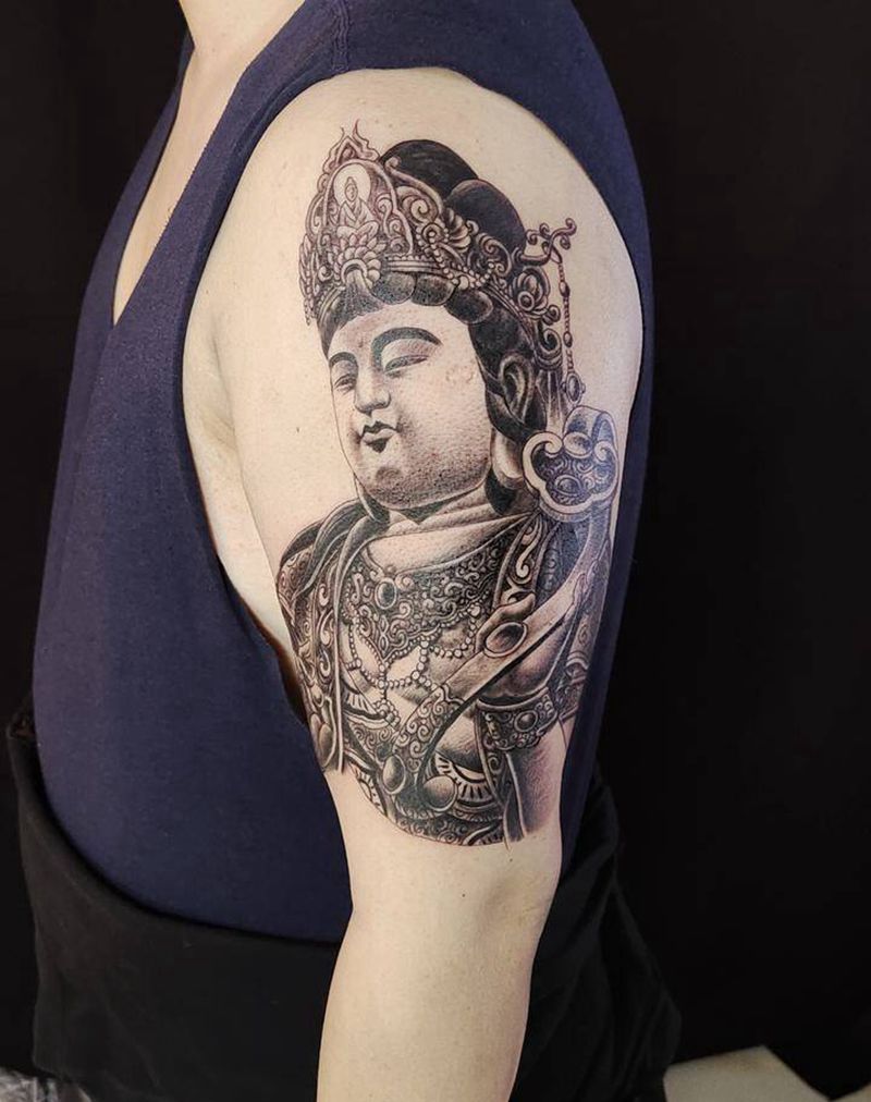 普贤菩萨花臂纹身图片_手臂新传统纹身图案