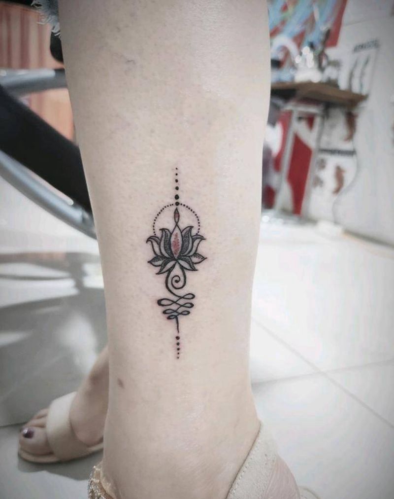 莲花纹身图片_腿部脚部点刺清新纹身脚腕纹身图案
