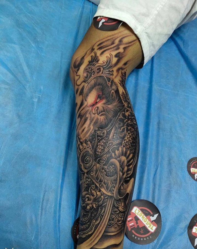 孙悟空纹身图片_腿部新传统纹身图案