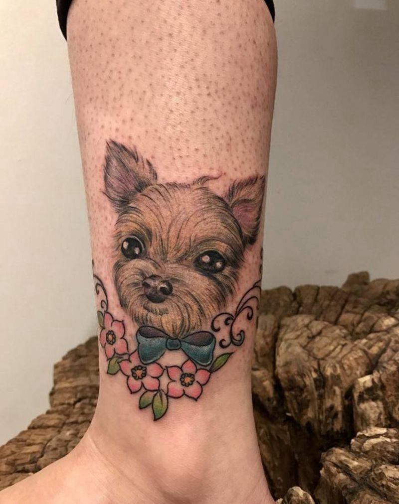 狗纹身图片_成品腿部写实动物纹身图案