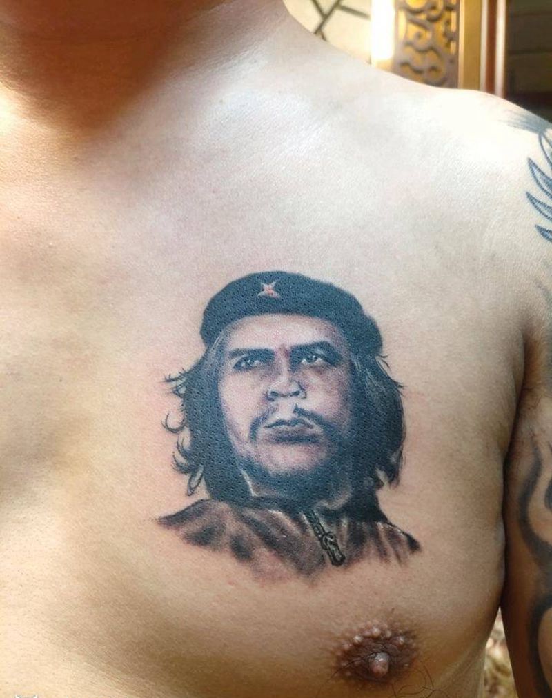 切·格瓦拉纹身图片_胸部欧美写实纹身图案