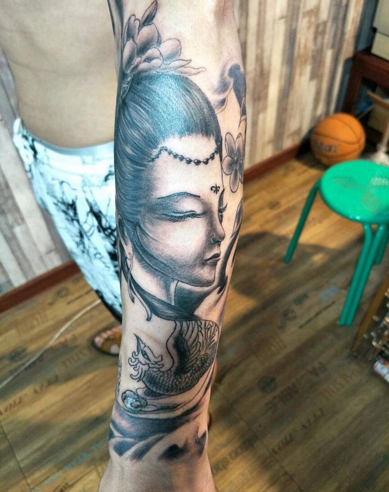 艺妓纹身图片_手臂手部传统肖像人物成品手稿纹身图案