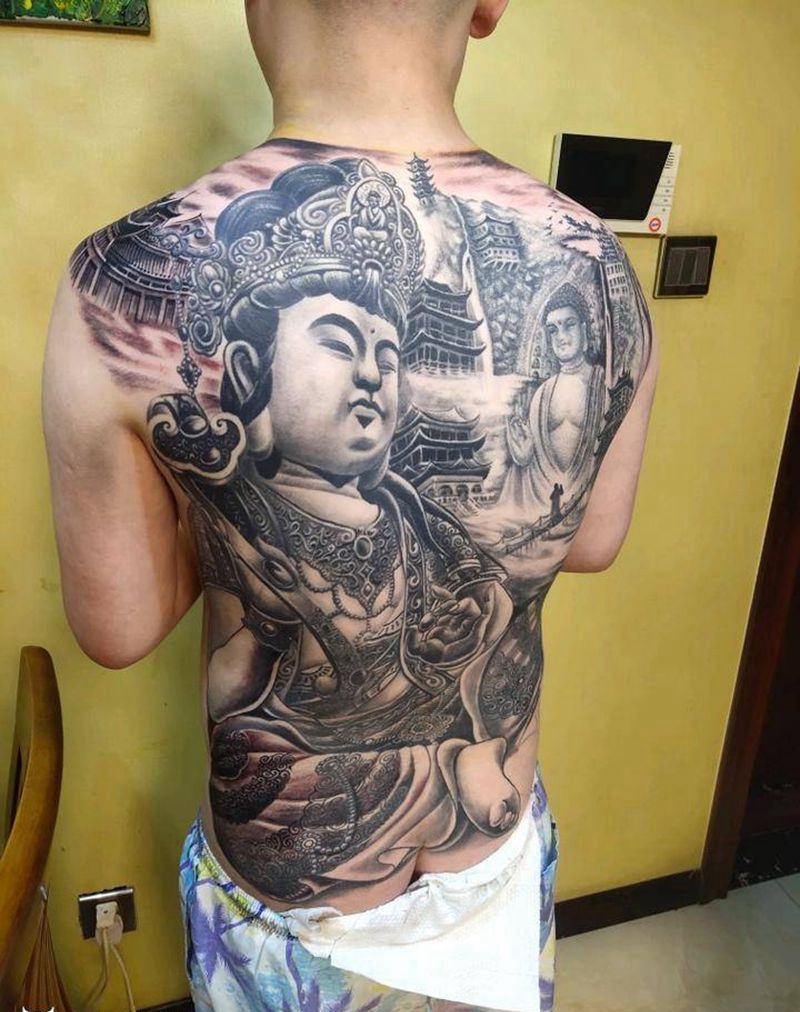 普贤菩萨纹身图片_背部纹身图案