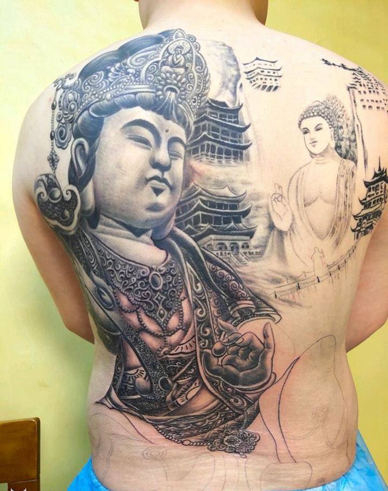 普贤菩萨纹身图片_背部新传统纹身图案