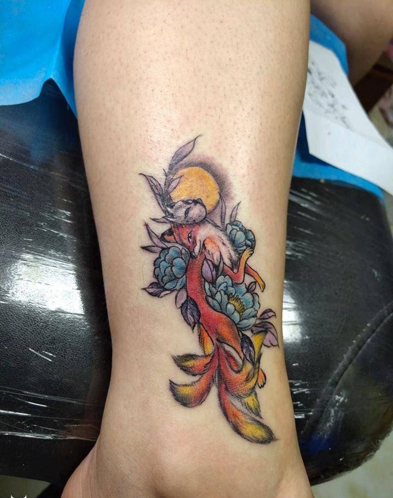 九尾狐纹身图片_脚部腿部New School新传统纹身图案