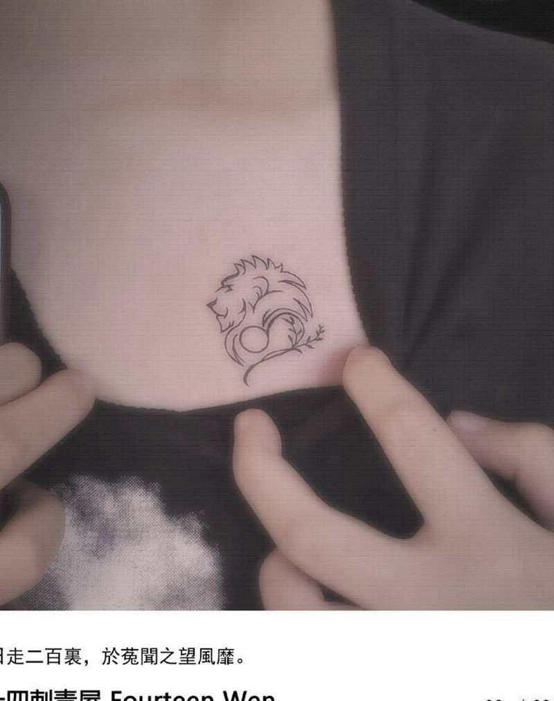 狮子座纹身图片_胸部几何纹身图案