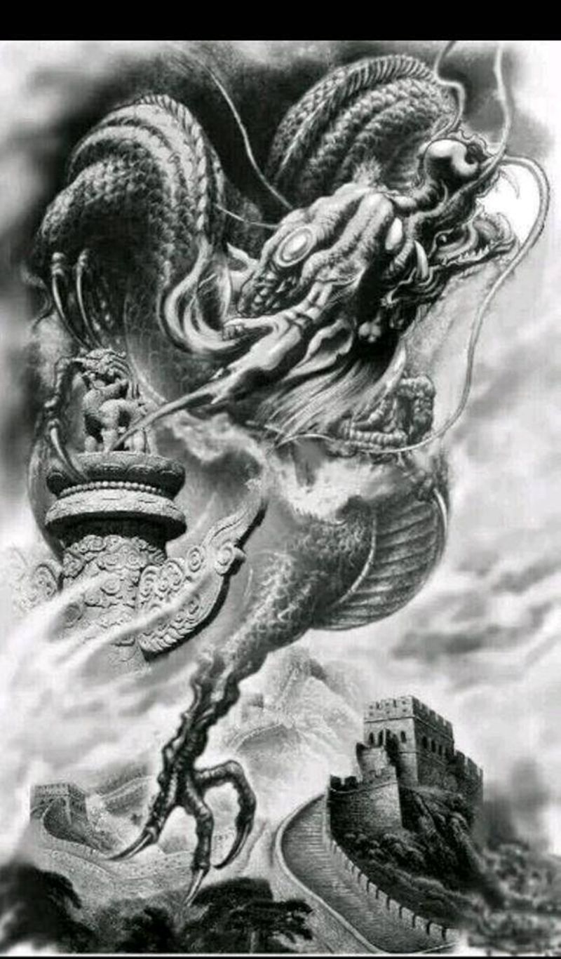 龙游华夏纹身图片_背部传统习俗静物鬼神成品手稿插画纹身图案