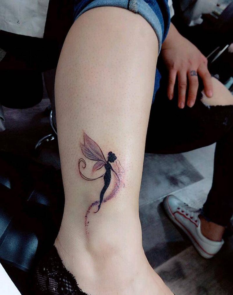 小清新，花仙子纹身图片_脚部清新人物成品纹身图案