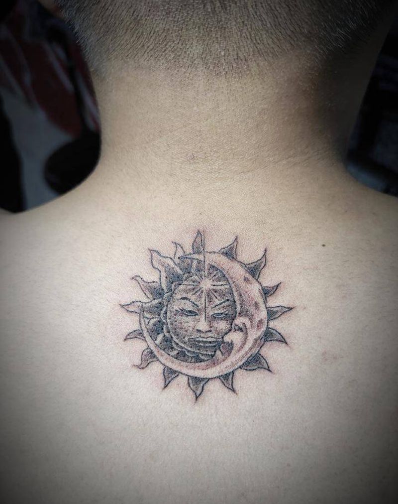 日月图腾纹身图片_New School点刺纹身图案