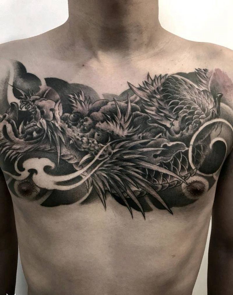 花胸龙纹身图片_胸部新传统纹身图案
