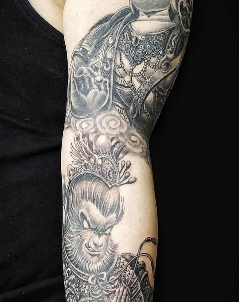 悟空一拜纹身图片_手臂新传统纹身图案