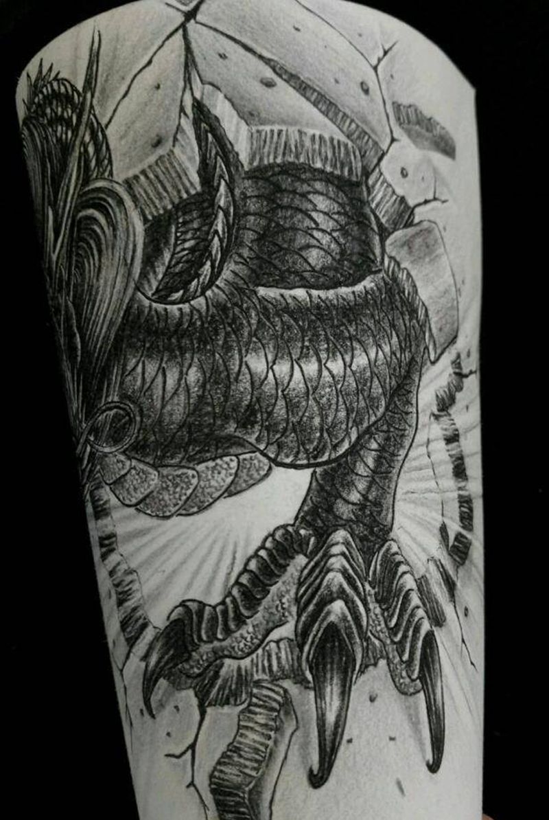 原创3D破壁龙手稿，纹身图片_肩部胸部传统动物龙手稿纹身图案