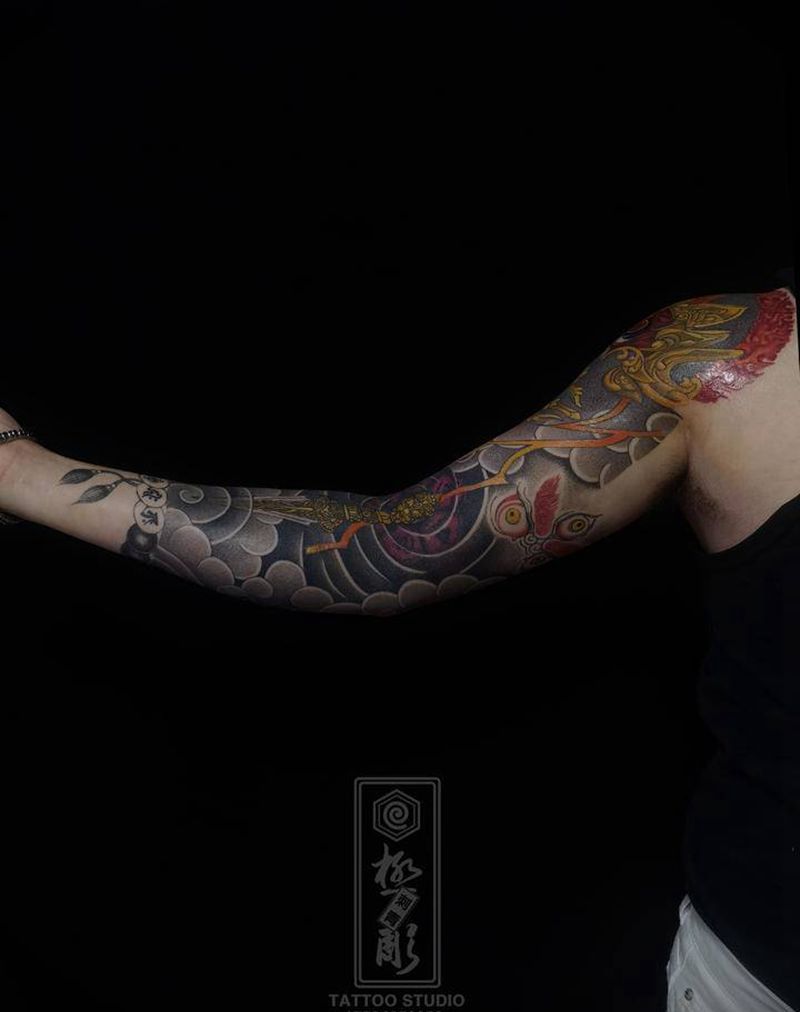 佛教题材传统花臂纹身图片_手臂传统纹身图案