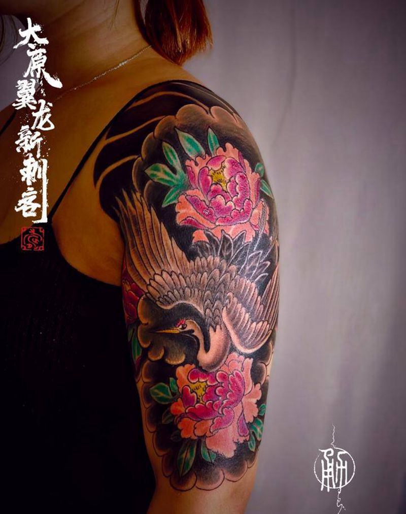 日式老传统花臂未完成纹身图片_手臂老传统纹身图案