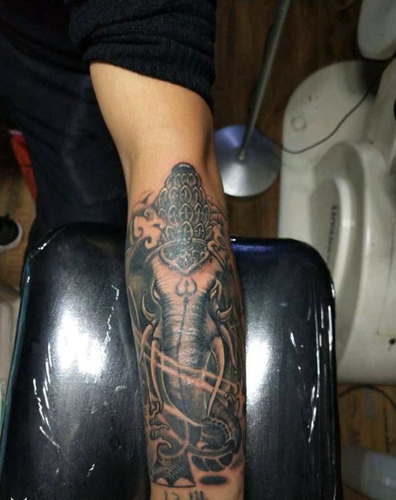 象神纹身图片_手臂传统动物鬼神成品手稿纹身图案