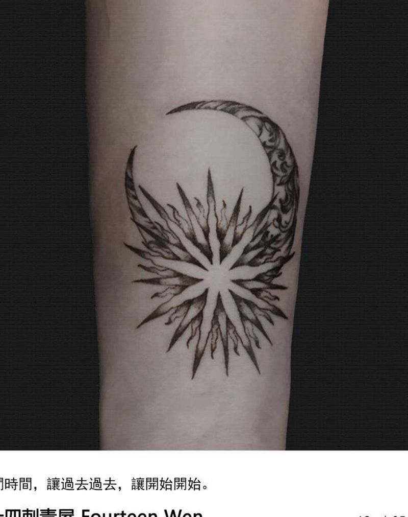月亮B纹身图片_手臂几何纹身图案