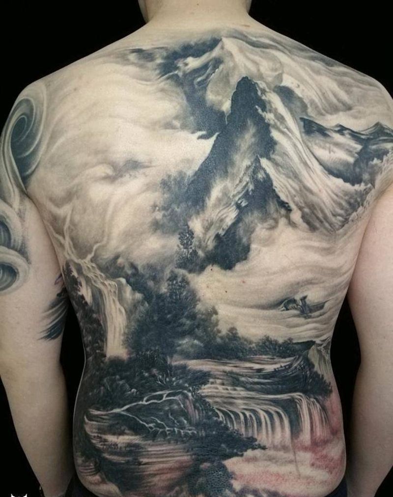 山水纹身图片