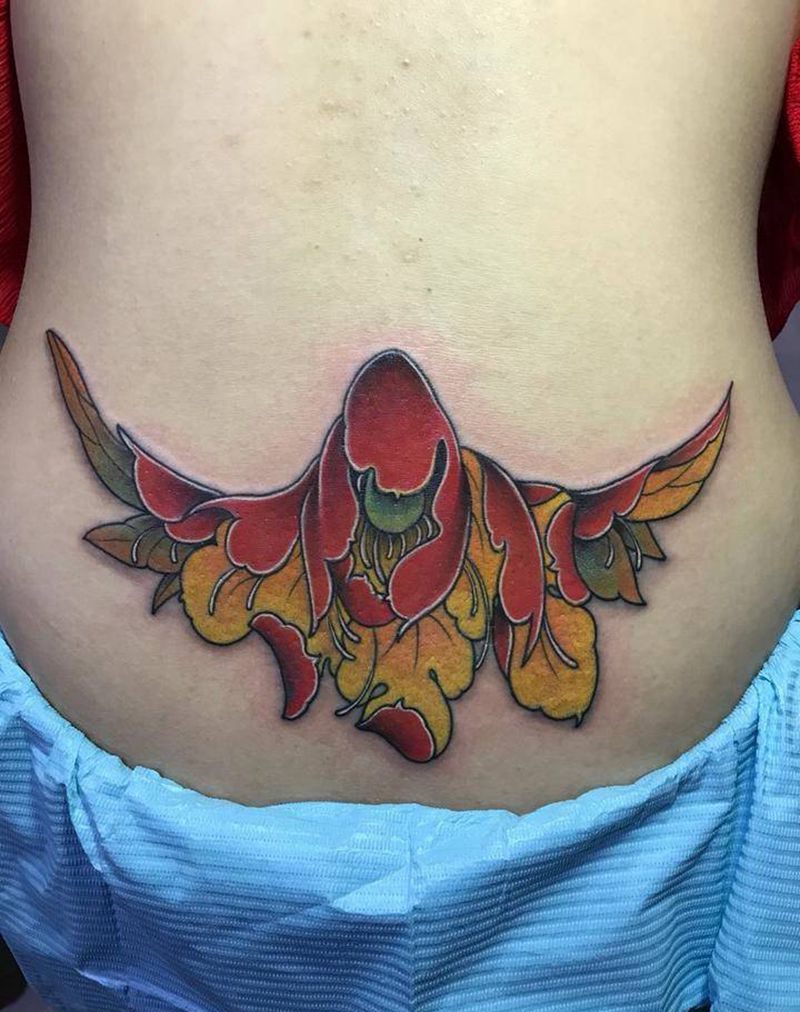 牡丹纹身图片_成品腰部传统植物纹身图案