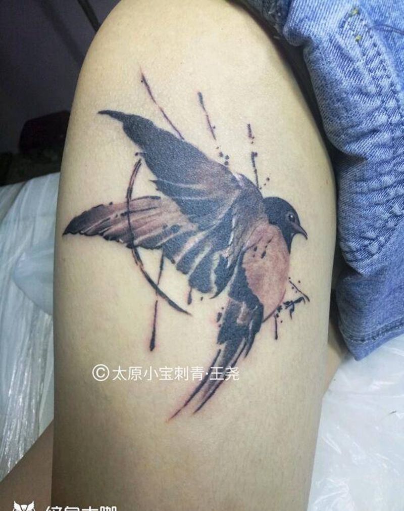 燕子纹身图片_国画原创成品纹身图案