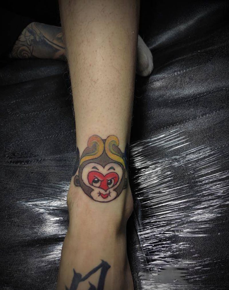 金箍修改成猴子纹身图片_腿部脚部新传统New School修改纹身纹身图案