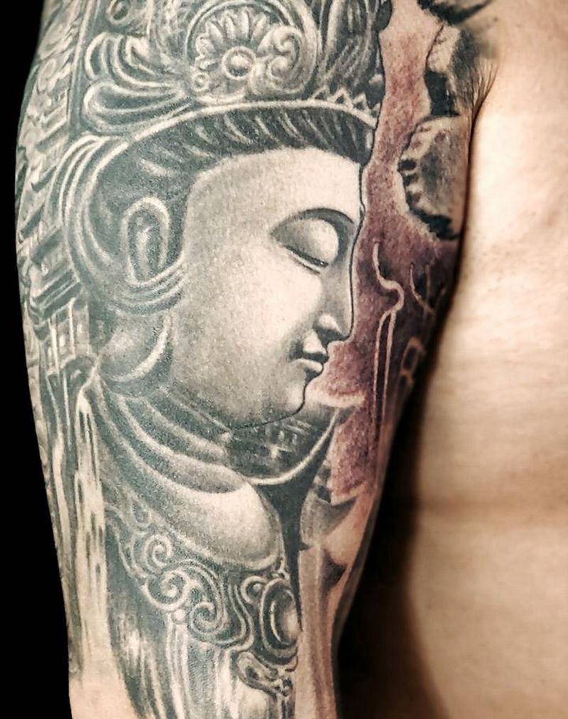 菩萨纹身图片_手臂新传统纹身图案
