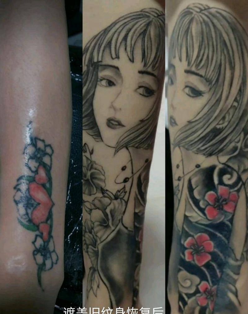 改旧纹身恢复了纹身图片_手臂新传统New School修改旧纹身纹身图案
