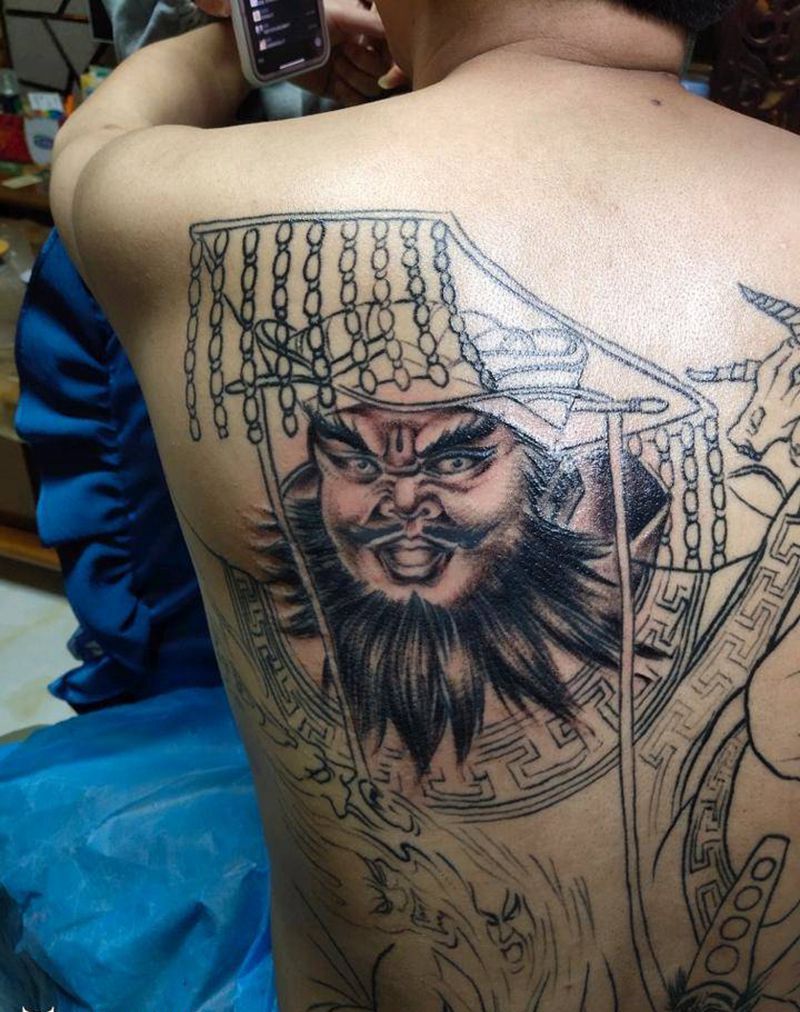 阎王纹身图片_背部老传统纹身图案