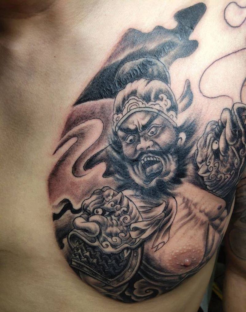 老图半甲张飞纹身图片_胸部老传统纹身图案