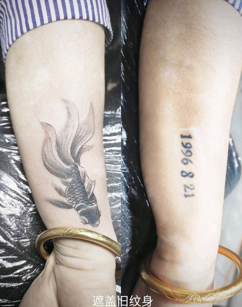 金鱼遮盖小纹身纹身图片_手臂纹身图案