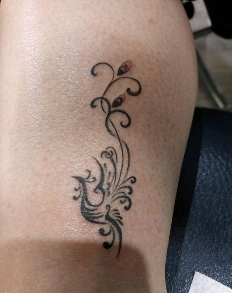 小清新凤凰纹身图片_脚部清新图腾成品纹身图案