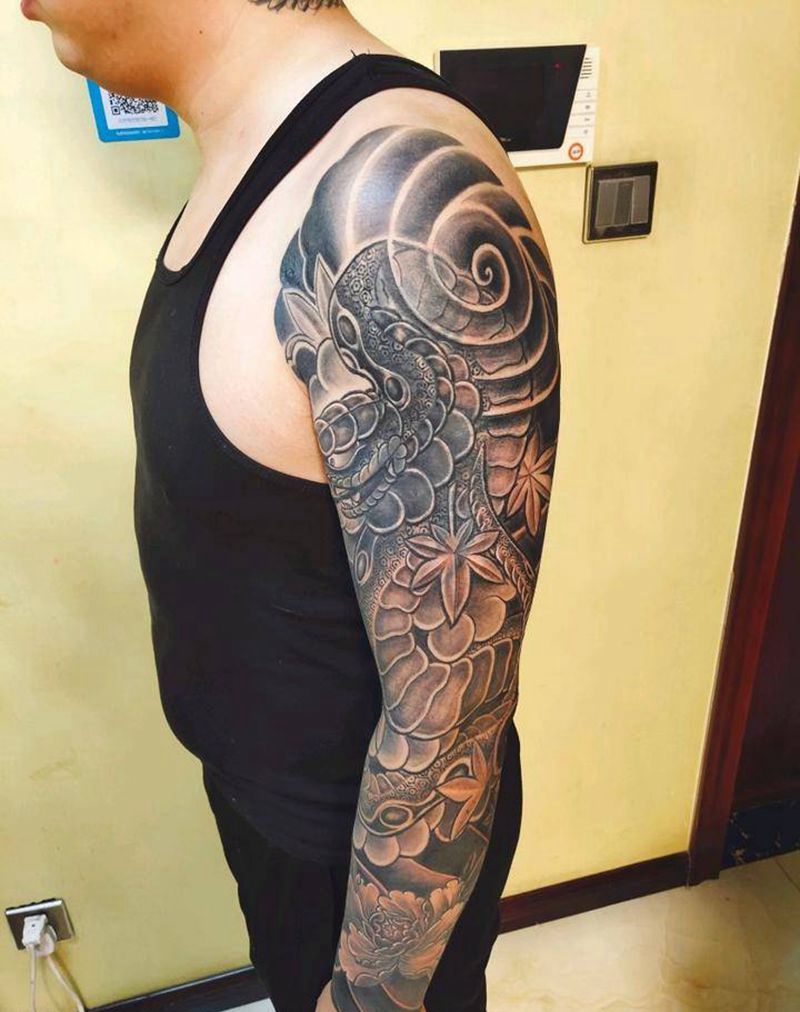 日式老传统花臂遮盖作品!纹身图片_手臂老传统纹身图案