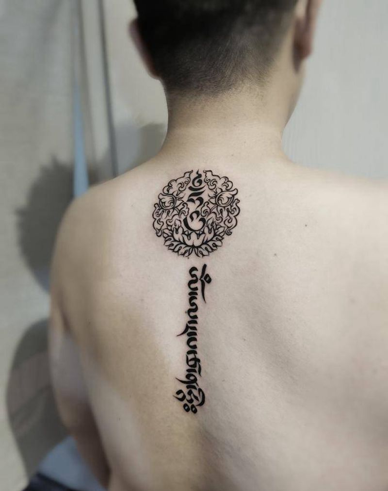 藏文纹身图片_老传统花体字藏文文殊菩萨莲花纹身图案