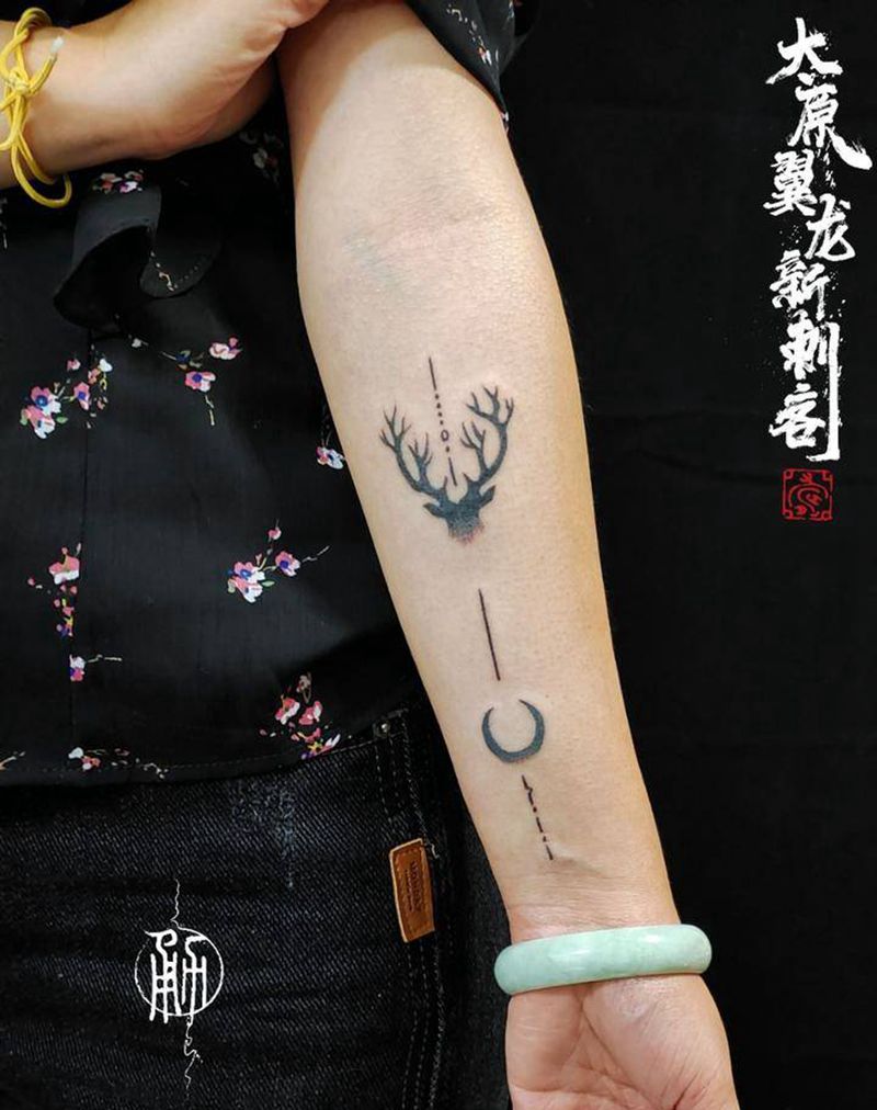 鹿纹身图片_手臂新传统图腾纹身图案