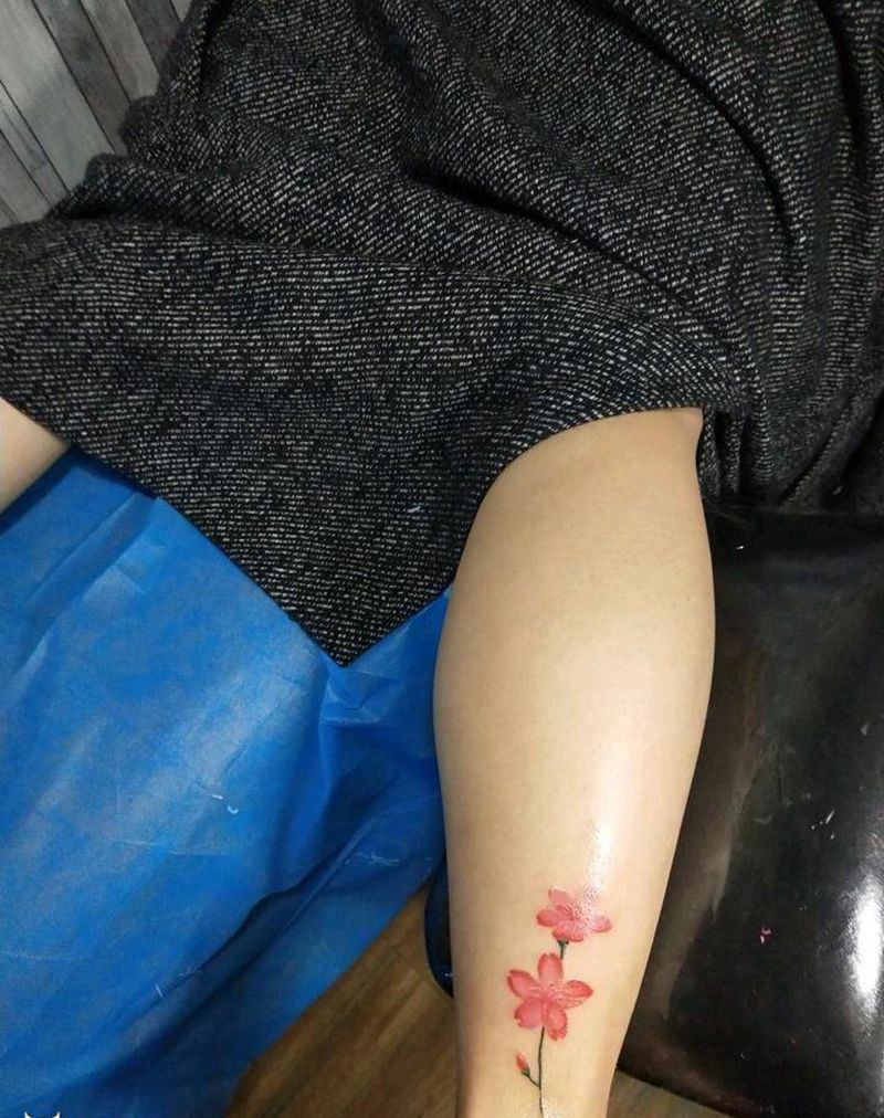 小清新纹身图片_腿部脚部传统植物原创成品手稿纹身图案