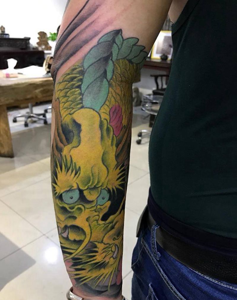 小臂龙纹身图片_成品手臂传统动物纹身图案