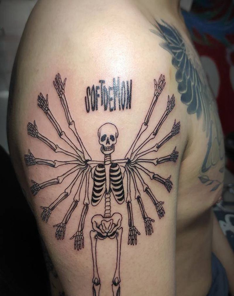 温柔的恶魔纹身图片_手臂几何新传统骷髅纹身图案