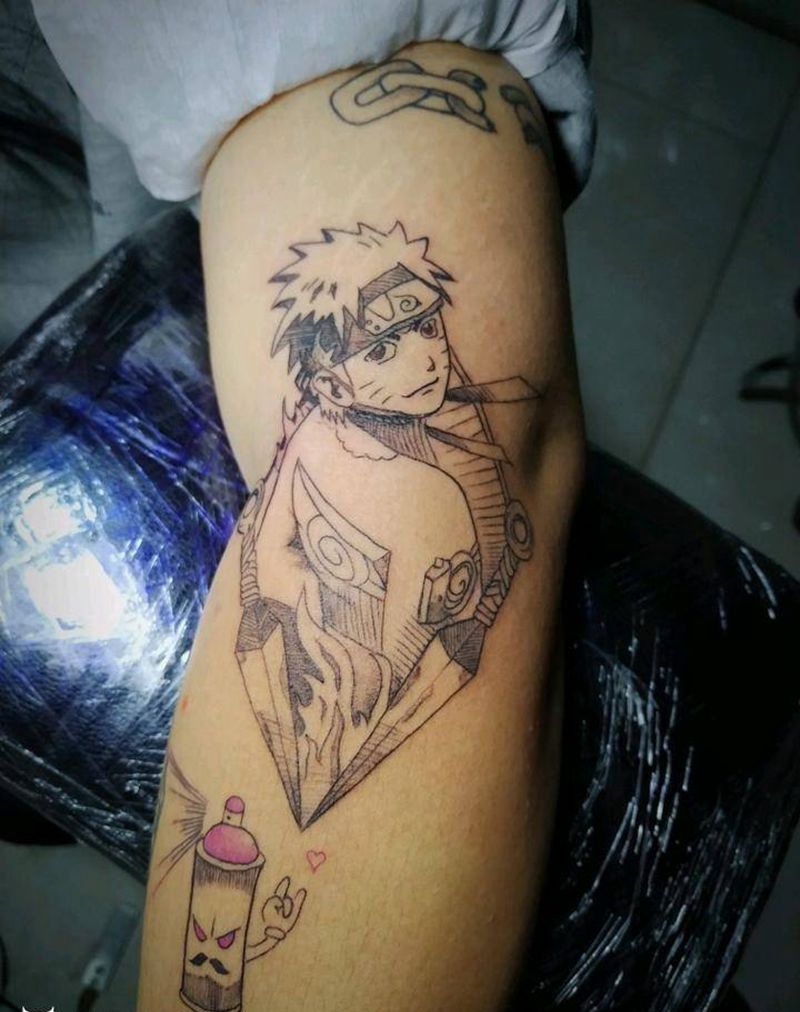 火影纹身图片_手臂新传统点刺纹身图案