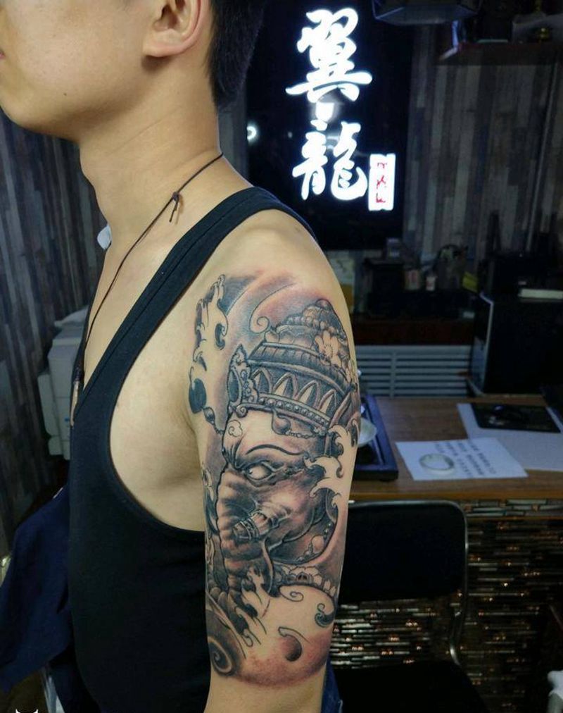 象神纹身图片_手臂动物鬼神成品手稿纹身图案