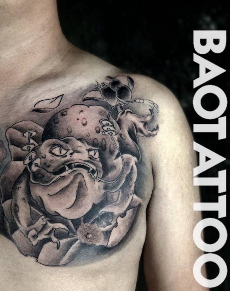 下次彩色继续纹身图片_胸部新传统纹身图案