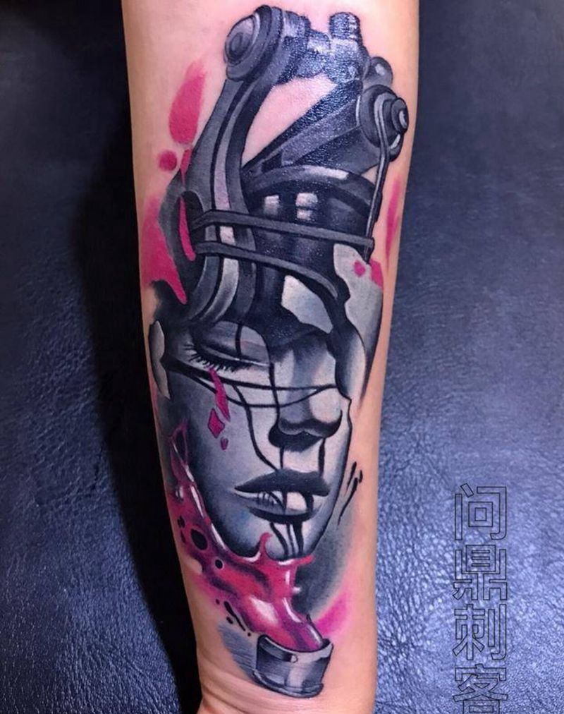 纹身机人纹身图片_手臂欧美写实纹身图案