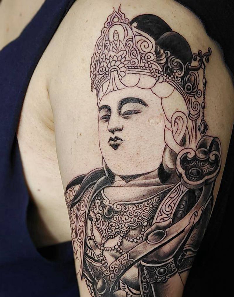 普贤菩萨花臂未完成纹身图片_手臂新传统纹身图案