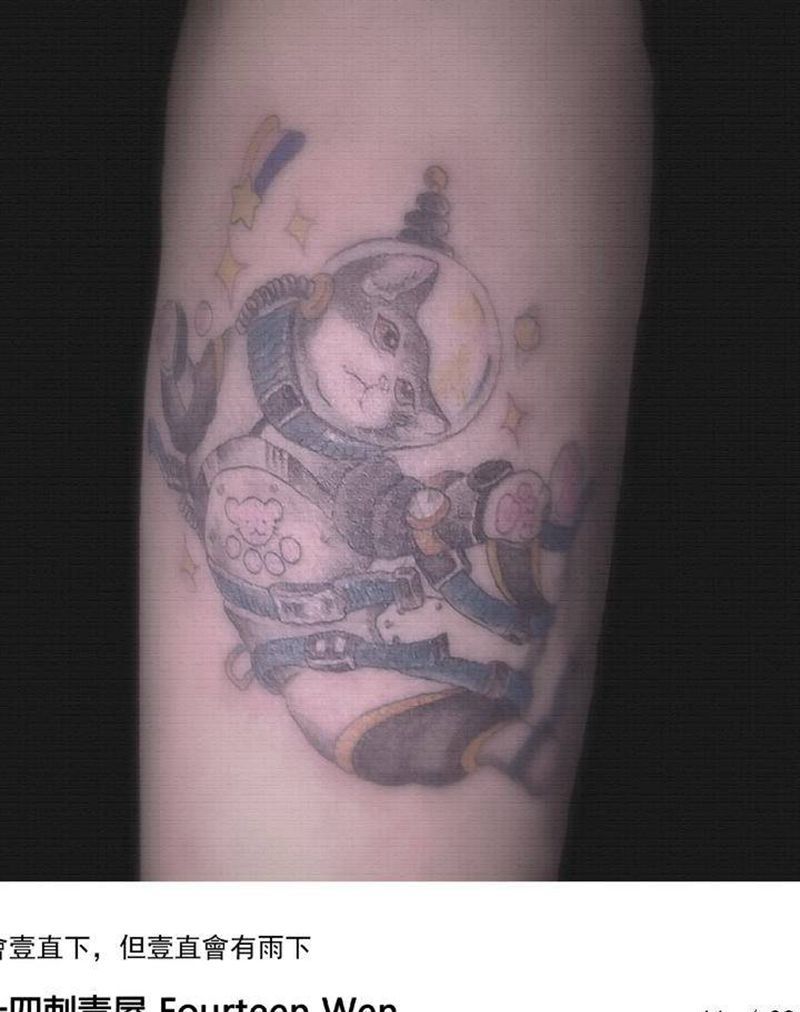 猫纹身图片_手臂New School纹身图案