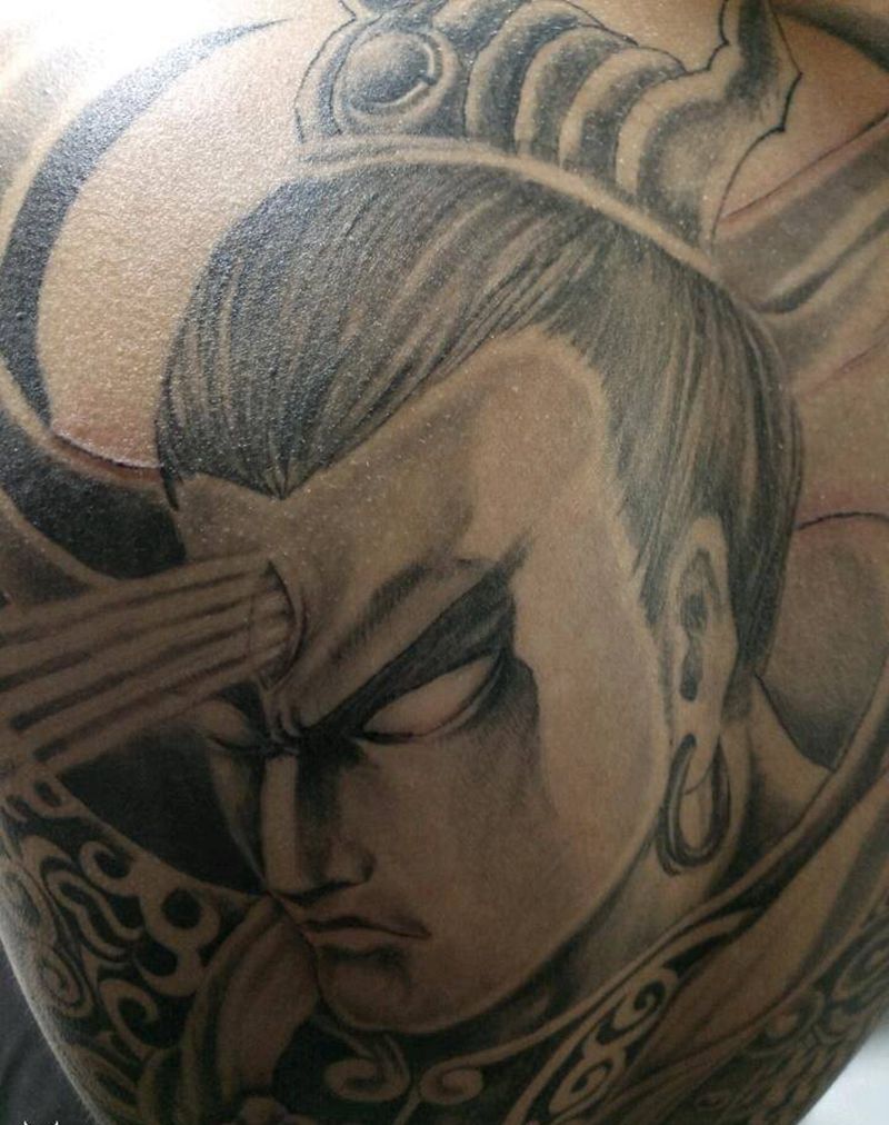 二郎真君纹身图片_背部传统人物宗教二郎神成品纹身图案