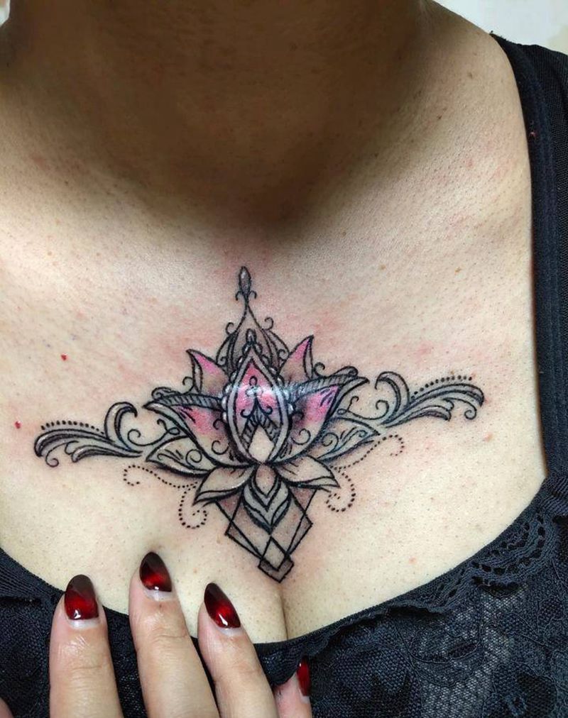 疤痕遮盖纹身图片_胸部新传统疤痕遮盖纹身图案