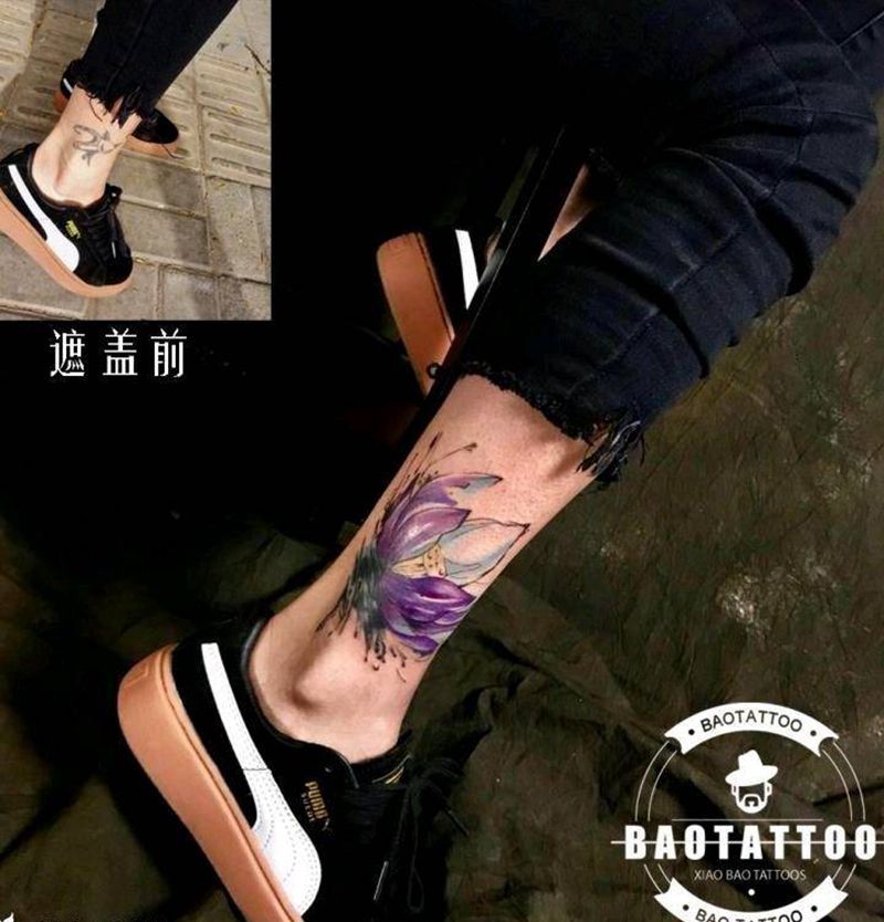 盖纹身图片_腿部国画成品纹身图案
