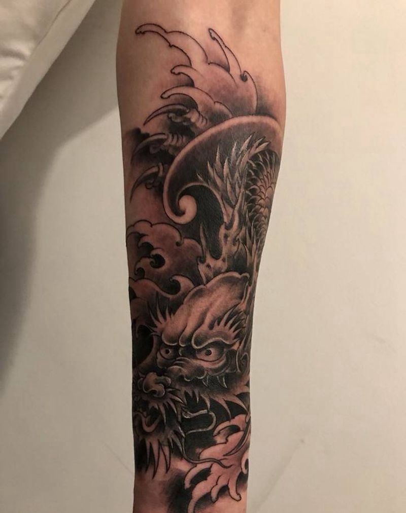 龙遮盖纹身图片_手臂传统成品图腾纹身图案