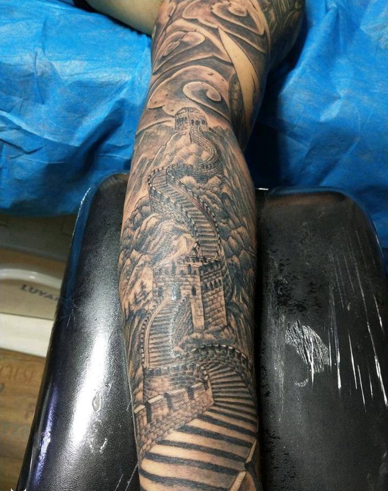 关公盘龙纹身图片_肩部手臂动物人物静物成品手稿纹身图案