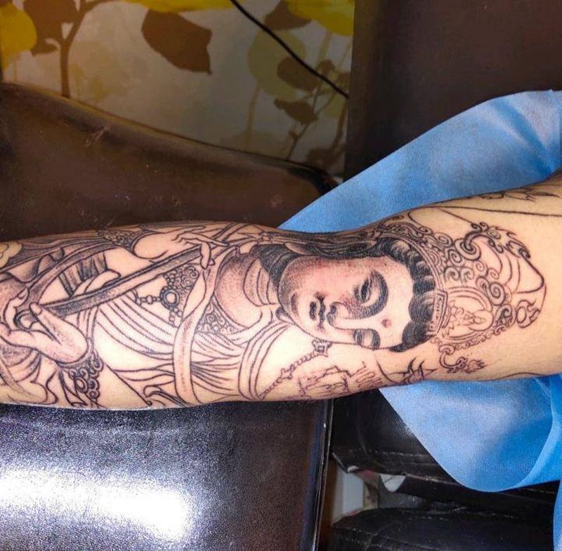 普贤菩萨纹身图片_手部手臂新传统纹身图案