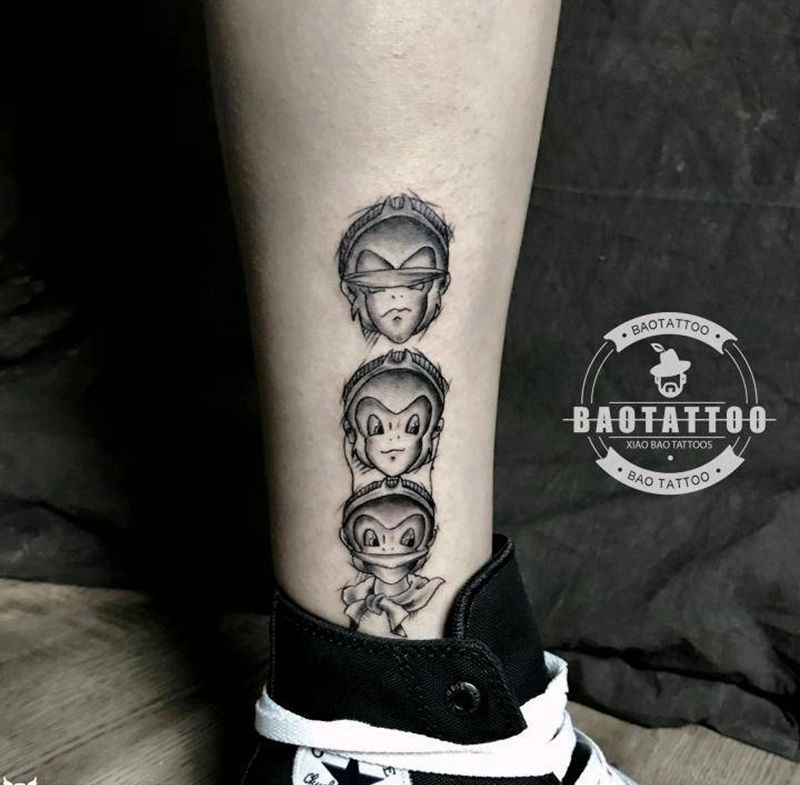 不听不看不说纹身图片_腿部清新成品纹身图案