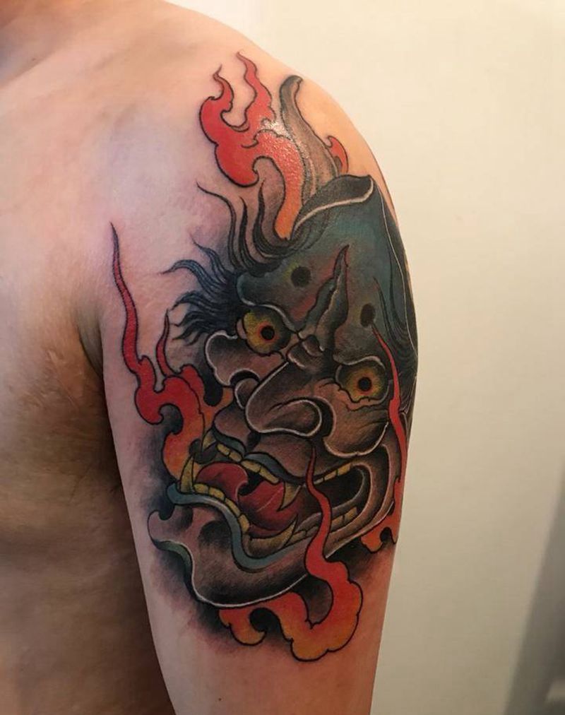 般若遮盖蝎子纹身图片_手臂成品传统鬼神纹身图案